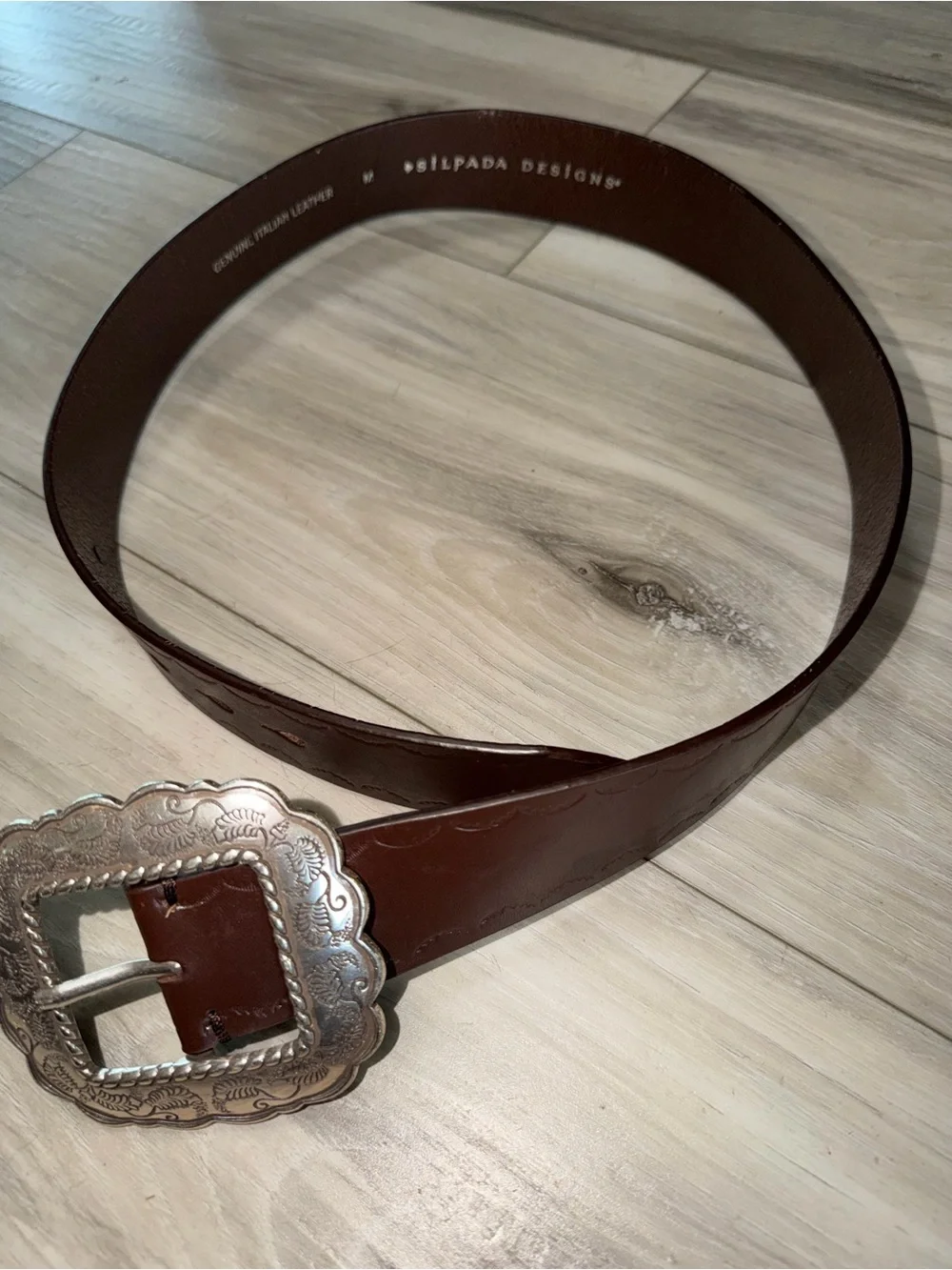 Silpada Brown Leather Belt with Decorative Silver Buckle